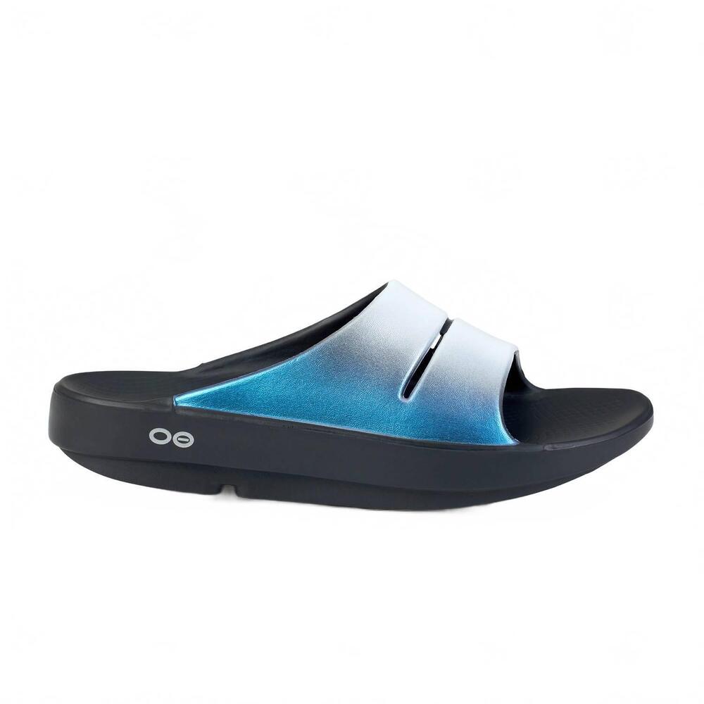 NEW OOFOS women's ooahh luxe slide sandal in frost